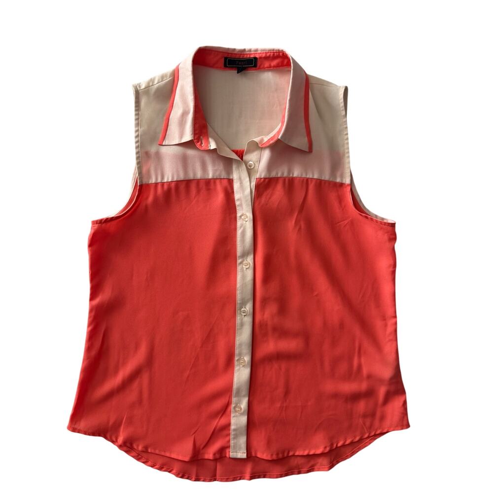 Pearl Women’s Sleeveless Button-Front Blouse Rust Orange Pink Two-Tone Size M